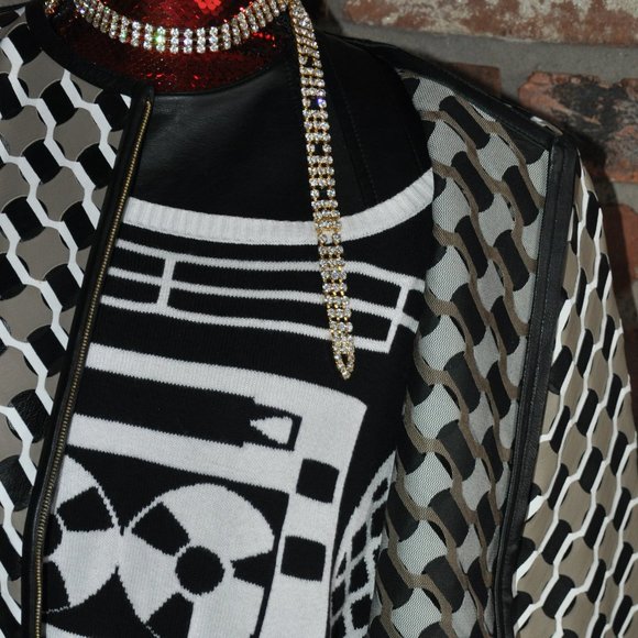 NWOT $4930 ESCADA LAMB Leather WOVEN White Black Sand Zip-up Jacket Coat 38 - Picture 8 of 10